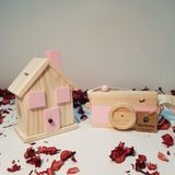 Websunday Ahşap Hediyelik Kumbara + Oyuncak Fotoğraf Makinesi Set, Dekoratif ,eğitici Oyuncak, Çocuk Oyuncak - Bebek Pembesi