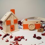 Websunday Ahşap Hediyelik Kumbara + Oyuncak Fotoğraf Makinesi Set, Dekoratif ,eğitici Oyuncak, Çocuk Oyuncak - Turuncu
