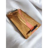 websunday El Yapımı Epoksi Doğal Ahşap Tepsi, Dikdörtgen, Yeşil, 35 x 20 cm, Söz Tepsisi, Kahve Sunumluk, Dekoratif (Pembe)