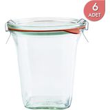 Weck 545 ml Cam Kare Saklama Kavanoz Seti 6 Adet - Şeffaf