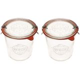 Weck 742 konserve kavanozları - Şeffaf camdan şekilli kavanozlar, çevre dostu konserve kavanozu, gıdalar ve yoğurt için saklama, hava geçirmez kapak ve kapaklı 1/2 litre yüksek kavanoz seti (2 kavanoz