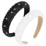 Wecoe 2 adet beyaz siyah yapay elmas saç bantları kadın kızlar kristal boncuklu kafa bandı moda sevimli Bling ışıltılı elmas yastıklı kalın kabarık saç bantları tatil saç aksesuarları kadınlar kızlar
