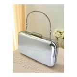 Wedding Fashion 2026 Moda Parlak Deri Yılan Desenli Abiye Clutch Çanta, Gümüş Gri Lame, Şık, , Düğün Nişan Mezuniyet