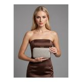 Wedding Fashion Bej Renk Altın Detaylı B.O.T.T.E.G.A Desen El Dokuması Deri Özel Seri Kadın Abiye Çanta