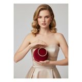 Wedding Fashion Bordo Altın Yuvarlak Süet Lüks 2026 Özel Seri Kristal Taşlı Abiye Çanta Kadın Clutch Dikkat Çekici
