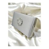 Wedding Fashion Gümüş Gri Lame Renk Abiye Çanta Saten 2026 Özel Seri Taşlı Portföy Clutch Çanta Düğün Nişan