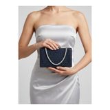 Wedding Fashion Lacivert Renk Tek Taraf Taşlı Metal Saplı Kadın Abiye Çanta Düğün Nişan Mezuniyet