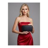 Wedding Fashion Siyah Renk Altın Detaylı B.O.T.T.E.G.A Desen El Dokuması Deri Özel Seri Kadın Abiye Çanta