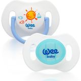 Wee Baby 2'li Gece Gündüz Damaklı Silikon Emzik 0-6 Ay (Saklama Kabı Hediyeli) Mavi - 0 - 6 Ay