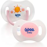 Wee Baby 2'li Gece Gündüz Damaklı Silikon Emzik 0-6 Ay (Saklama Kabı Hediyeli) Pembe - 0 - 6 Ay