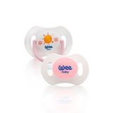 Wee Baby 2'li Gece Gündüz Damaklı Silikon Emzik 0-6 Ay (Saklama Kabı Hediyeli) Pembe