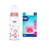 Wee Baby Cam Biberon 250 ml, Silikon Damaklı Emzik Set, Pembe