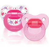 Wee Baby Ortodontik Damaklı Yumuşak Silikon Uçlu Emzik 2'Li Set 0-6 Ay Kız - 0 - 6 Ay - Pembe