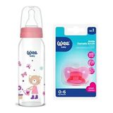 Wee Baby Silikon Damaklı Emzik Seti ile 250 ml Cam Biberon BPA İçermeyen Kullanım Kolaylığı - Pembe