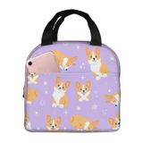 weecool Mor Corgi Gülümseyen Sevimli Yüz Öğle Yemeği Çantası Kadın Erkek için, Kawaii Köpek Corgi Yalıtımlı Öğle Yemeği Kutusu Konteyner Frond Pocket ile Çalışma Piknik Seyahat için