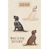 Week To View Diary 2026: Weekly Schedule Organiser & Month Planner, Golden Yellow, Black, Chocolate Labrador Retriever Dogs Trio, Pawsome For Lab Lovers & Pet Owners