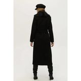 WeekJack Kadın Uzun Kaşe Kaban, Siyah, Astarlı, Kürklü, Polyester, Uzun Kol, Düz Desen - 01-Siyah - XL