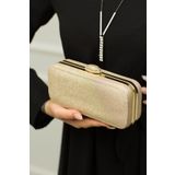 weem bag Kadın Kasalı Taşlı Light Altın Simli Abiye Çanta