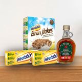 Weetabix Tam Tahıllı Bar 215 gr x 2 Weetabix Bran Flakes Tam Tahıllı Buğday Gevreği 500 gr Vermont Akçaağaç Maple Şurubu 250 ml