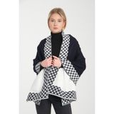 Wega Moda Halkalı Desenli Omuz Şalı, Çift Yönlü Kulanıma Uygun Şık Rahat Omuz Şalı, Triko Omuz Şalı, Omuz Şalı - Lacivert - Beyaz - 70 x 175