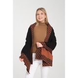 Wega Moda Halkalı Desenli Omuz Şalı, Çift Yönlü Kulanıma Uygun Şık Rahat Omuz Şalı, Triko Omuz Şalı, Omuz Şalı - Siyah - Kiremit - 70 x 175