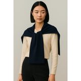 Wega Moda Kare Parçalı Patchwork Atkı - Spor Triko Örme Omuz Atkısı | Unisex Boho Şal - Atkı - Standart - Lacivert