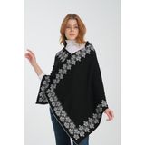 Wega Moda Sarmaşık Desenli Omuz Şalı, Sarmaşık Desenli Şık Rahat Omuz Şalı, Triko Omuz Şalı, Çift Yönlü Şal - 75 x 175 - Gri - Siyah