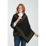 Wega Moda Sarmaşık Desenli Omuz Şalı, Sarmaşık Desenli Şık Rahat Omuz Şalı, Triko Omuz Şalı, Çift Yönlü Şal - 75 x 175 - Siyah - Haki