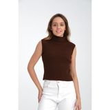 Wega Moda Sıfır Kol Triko Örgü Boğazlı Body, Süveter, Triko Süveter, Kazak, Boğazlı Kazak - 0-Kahverengi