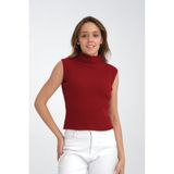 Wega Moda Sıfır Kol Triko Örgü Boğazlı Body, Süveter, Triko Süveter, Kazak, Boğazlı Kazak - Bordo