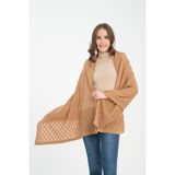 Wega Moda Tek Renk Ajur Desenli Omuz Şalı, Kenarı Ajur Desenli Şık Rahat Omuz Şalı, Triko Omuz Şalı, Kadın Şal - Bisküvi - 75x175