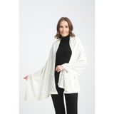 Wega Moda Tek Renk Ajur Desenli Omuz Şalı, Kenarı Ajur Desenli Şık Rahat Omuz Şalı, Triko Omuz Şalı, Kadın Şal - Krem - 75x175