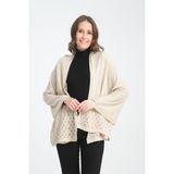 Wega Moda Tek Renk Ajur Desenli Omuz Şalı, Kenarı Ajur Desenli Şık Rahat Omuz Şalı, Triko Omuz Şalı, Kadın Şal - Taş - 75x175