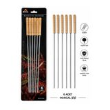 wei NSE Ahşap Saplı Paslanmaz Mangal Şişi 6’lı Set 40 Cm Barbekü Kebap Şişi