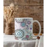 Weiler Riger Renkli Mandala ve Çiçek Desenli Bohem Tasarım Premium 330ML WR-MN101 - Hediye Porselen Kupa Bardak - 001 - Beyaz - 330 ml