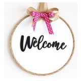 Welcome Yazılı Kurdeleli Ahşap Beyaz Kapı Süsü