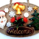 Welcome Yazılı Noel Babalı El Yapımı Yılbaşı Kapı Süsü