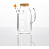 Welcomein 1000 ml Bambu Kapaklı Cam Yağdanlık – Ölçü Göstergeli Şık Yağ Sürahisi