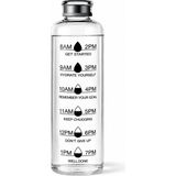 Welcomein 1000 ml Cam Matara H2O Motivasyon Saatli Su Şişesi Gri Kapaklı Şeffaf Cam Suluk