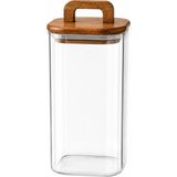Welcomein 1850 ml Kare Line Cam Kavanoz Ahşap Kapaklı ve Kulplu Büyük Boy Erzak Saklama Kabı