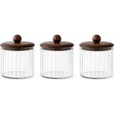 Welcomein 3’lü Set 750 ml Akasya Kapaklı Çizgili Cam Kavanoz Seti Kahve Çay Şeker Kuruyemiş Saklama Kabı