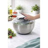 welcomein 4 Parça Paslanmaz Çelik Salata Kurutucu & Karıştırma Kabı 6 Litre Otomatik Kilitli 28 cm