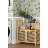 welcomein Bambu 2 Kapaklı 240 Lt Çamaşır Sepeti Banyo Düzenleyici 90x82,5x33 cm Açık Raflı Çok Amaçlı Dolap