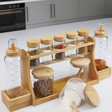 Welcomein Bambulu Cam Baharatlık & Yağlık Seti – 10 Parça Standlı Düzenleyici - Şeffaf - 5 lt