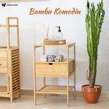 Welcomein Doğal Bambu Çekmeceli Çok Amaçlı Raf Komodin – Banyo & Ev Düzenleyici Dolap Şifonyer - Ahşap Rengi