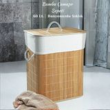 Welcomein Doğal Bambu Kapaklı Çamaşır Sepeti – Kapaklı, Ipli Kulplu, Yıkanabilir Iç Torbalı, 60 Lt. - 52 x 32 x 43 cm - Ahşap