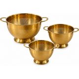Welcomein Gold Paslanmaz Çelik Ayaklı Süzgeç 3’lü Set | 1,5 L + 3 L + 5 L Makarna, Sebze ve Meyve Süzgeci