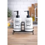welcomein Hand & Dish Soap İkili Sabunluk Seti – Metal Standlı Sıvı Sabun ve Deterjan Dispenseri