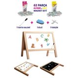 welcomein Masa Üstü Manyetik Çift Taraflı Ahşap Çocuk Yazı Tahtası (62 parça magnet set hediyeli)