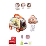 welcomein Oyuncak Taşıma Araba Çantalı Hareketli Pilli Kedi Set Aksesuarlı Kedi Sesi Hareketli Kuyruk ve Kafa